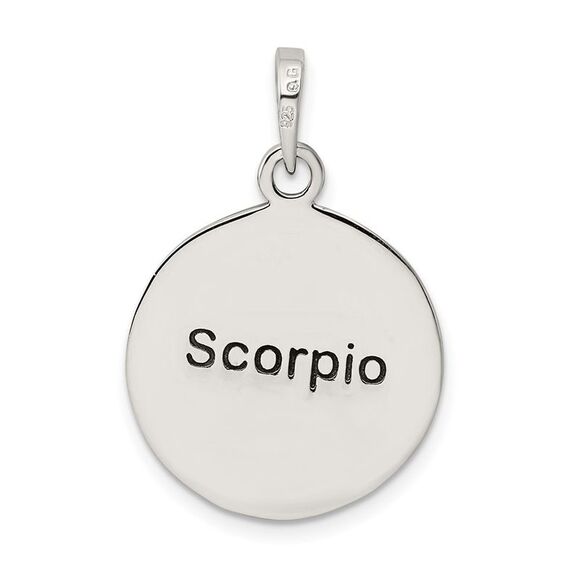 Sterling Silver Scorpio the Scorpion Zodiac Embossed Circle Pendant - Picture 3 of 5